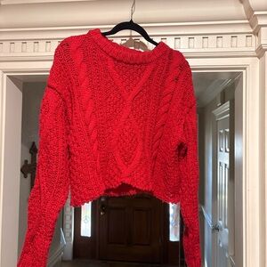 Free People Vibrant Red Cropped Sweater